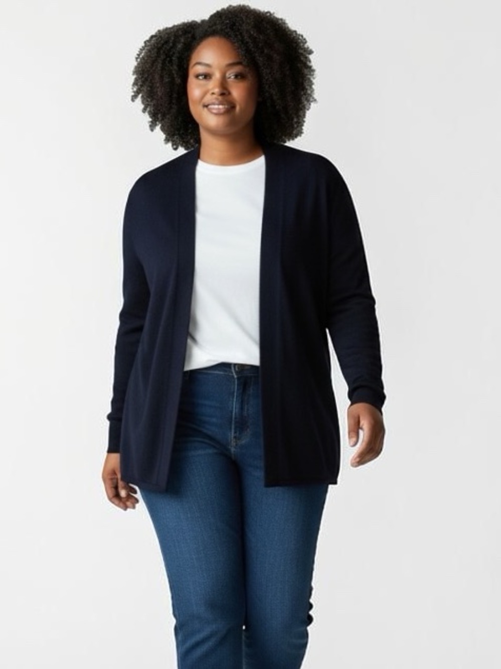 NEIMAN MARCUS The Cashmere Collection Cardigan Navy Blue Open Front Women’s XL
